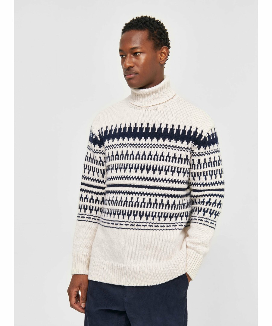 Man Knowledge cotton Trojor & Hoodies | Knitted Pattern Roll Neck