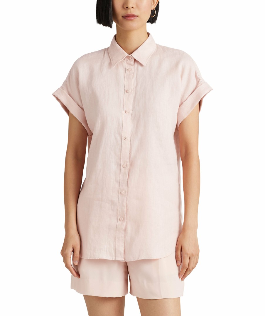 Kvinna Lauren Ralph Lauren Skjortor | Broono Ss Linen Shirt