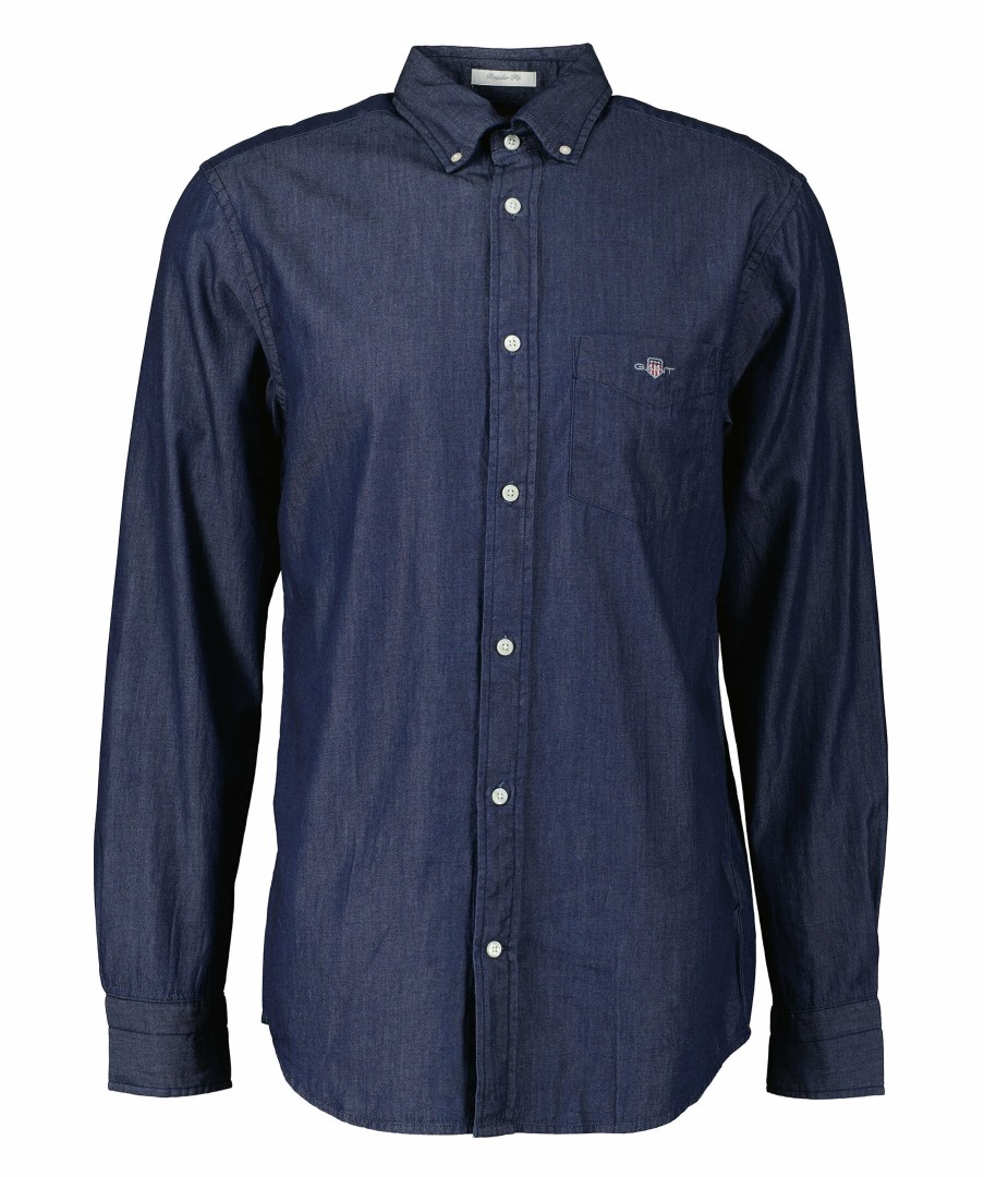 Man Gant Skjortor | Reg Indigo Bd Shirt