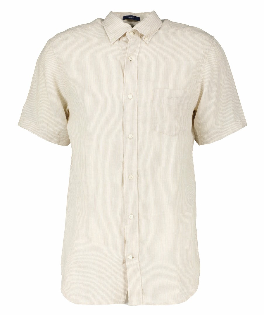 Man Gant Skjortor | Reg Linen Stripe Ss Shirt