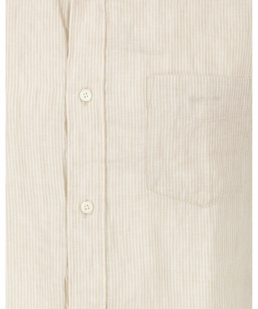 Man Gant Skjortor | Reg Linen Stripe Ss Shirt