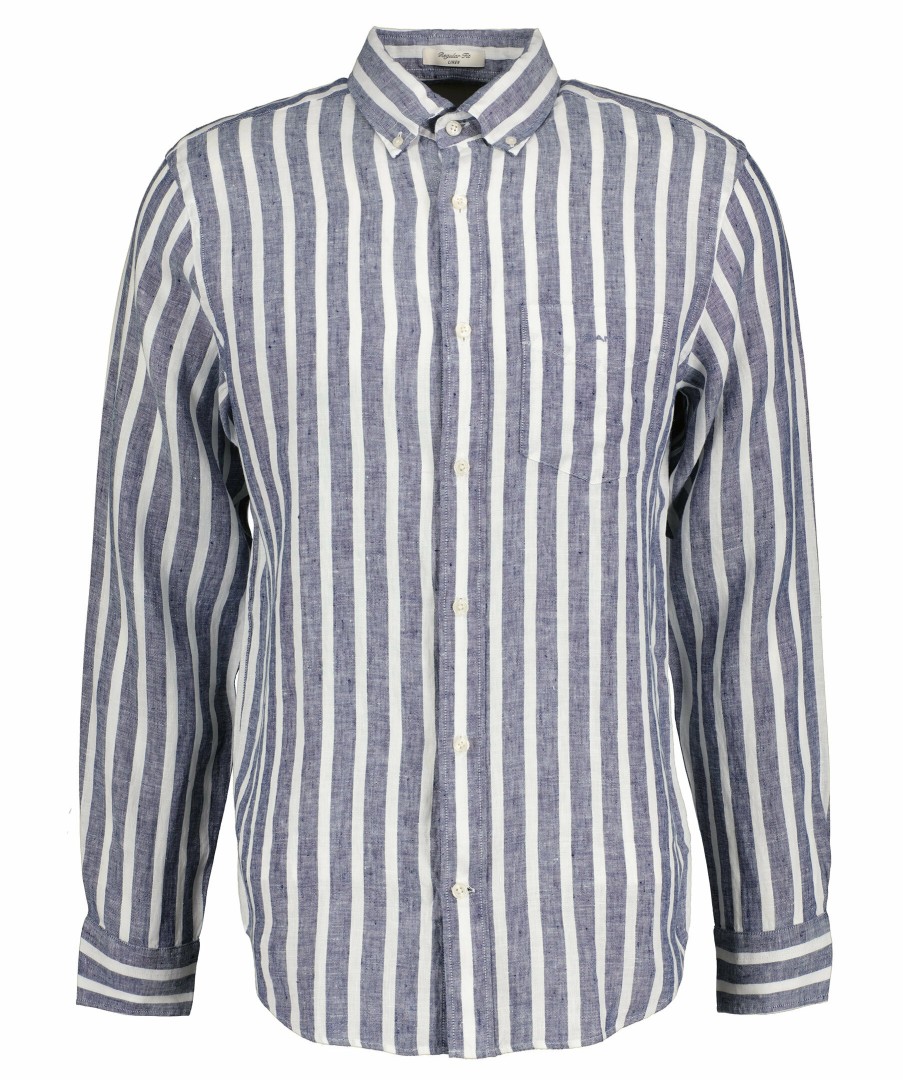 Man Gant Skjortor | Reg Linen Wide Stripe