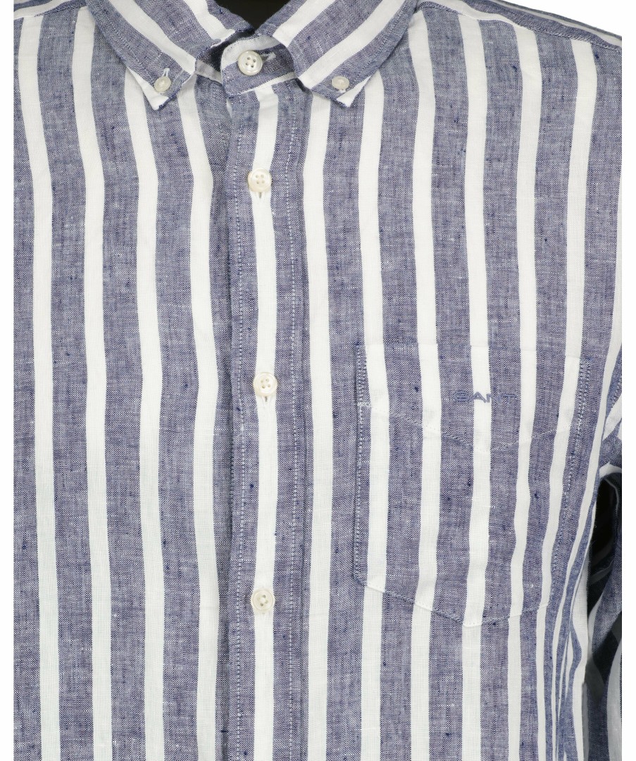 Man Gant Skjortor | Reg Linen Wide Stripe