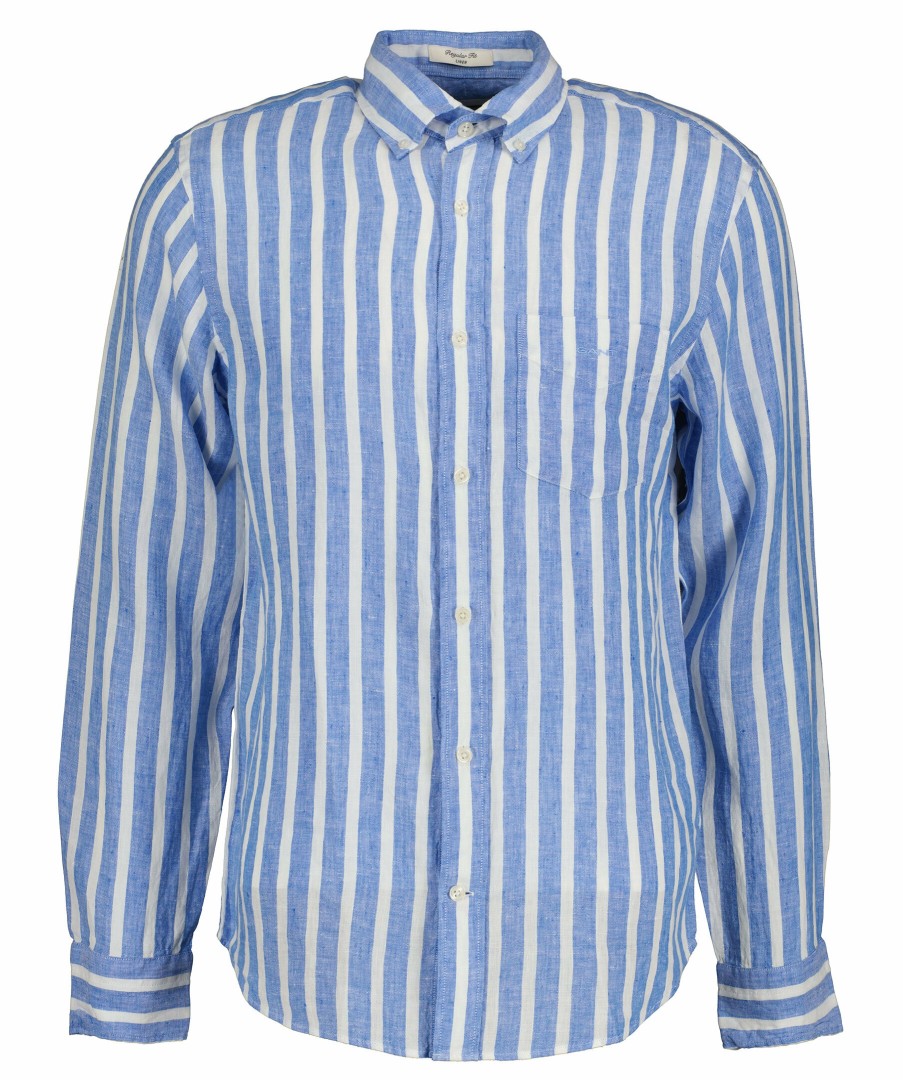 Man Gant Skjortor | Reg Linen Wide Stripe