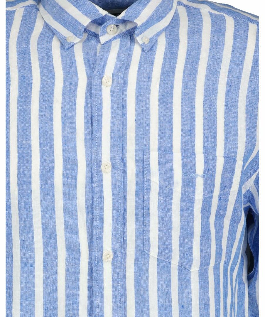 Man Gant Skjortor | Reg Linen Wide Stripe