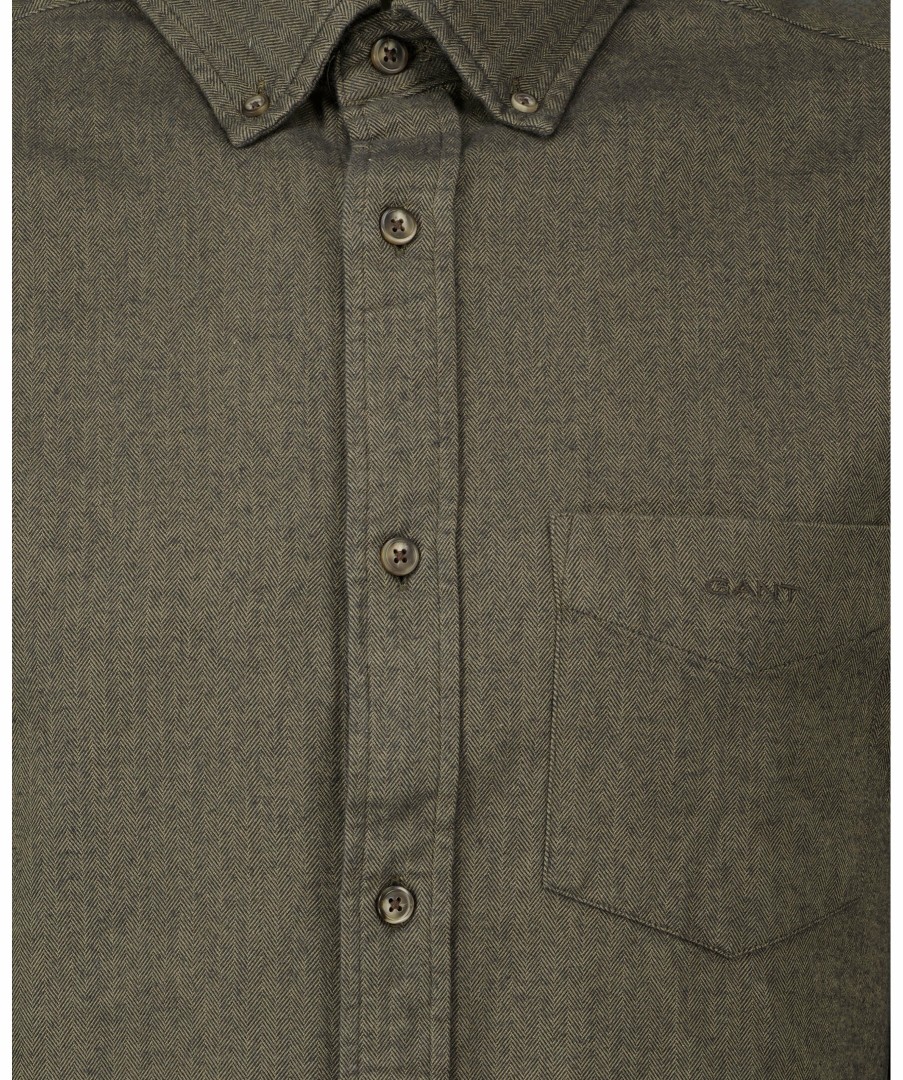 Man Gant Skjortor | Reg Herringbone Flannel