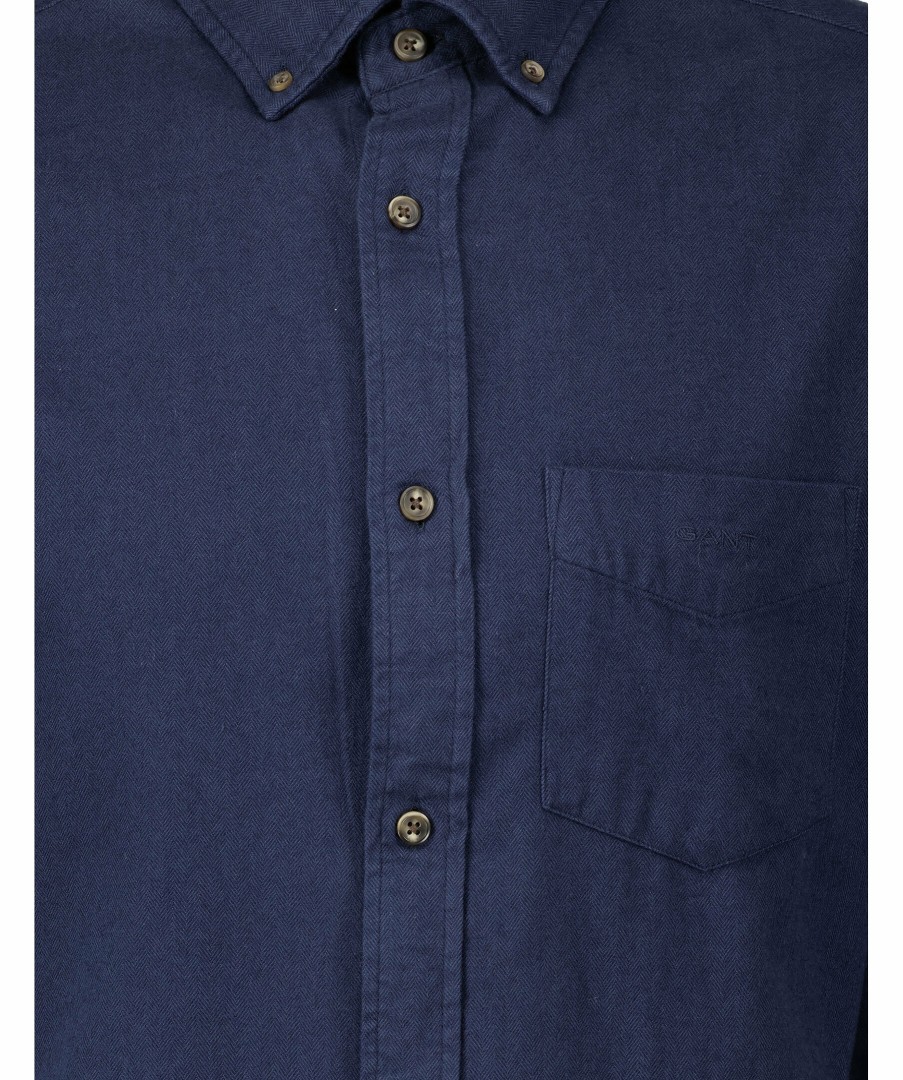 Man Gant Skjortor | Reg Herringbone Flannel