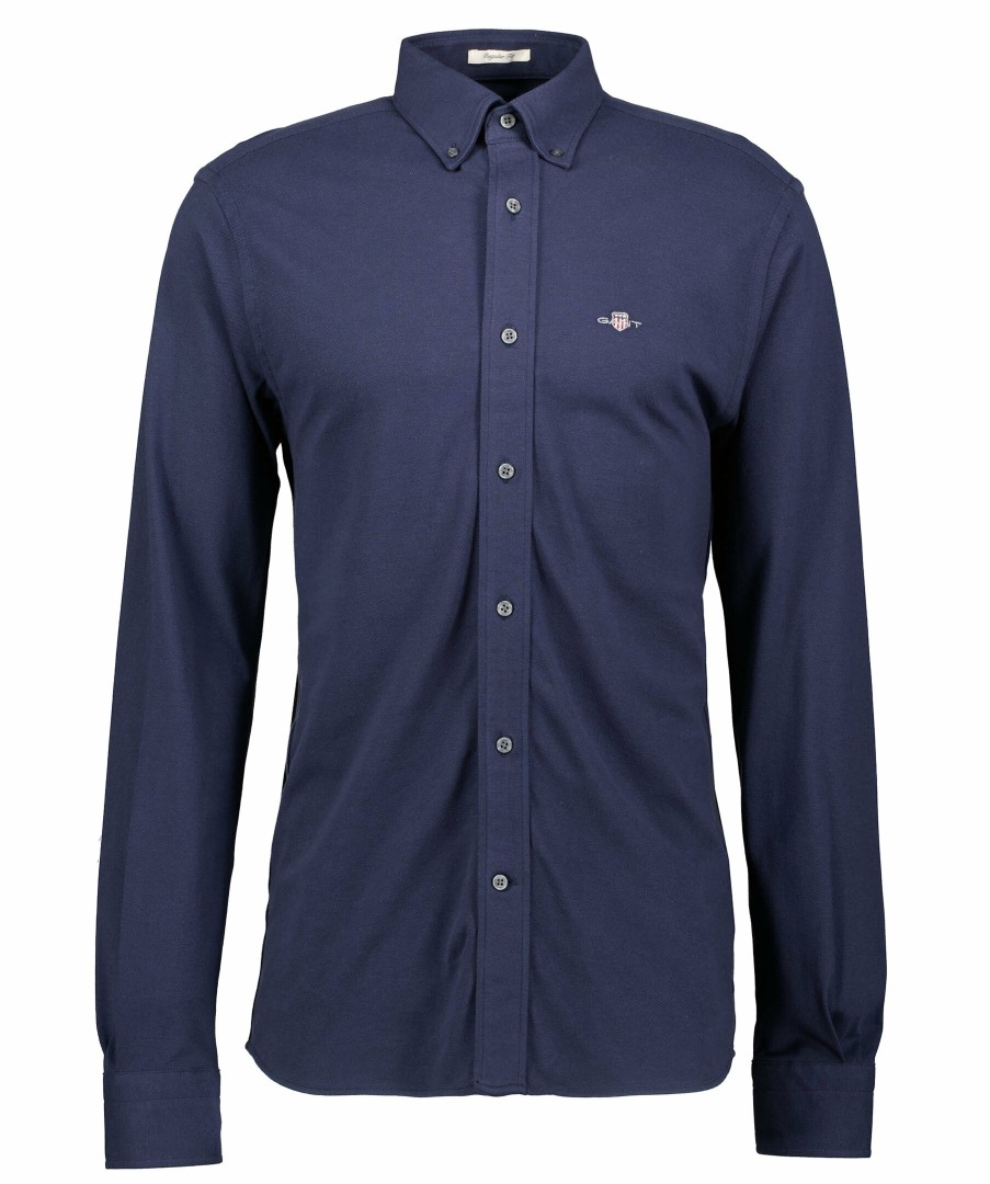 Man Gant Skjortor | Reg Jersey Pique Shirt