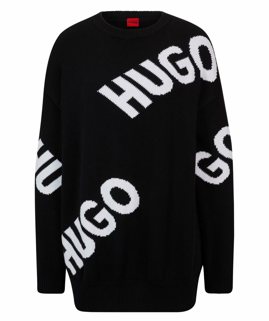 Kvinna HUGO Trojor & Hoodies | Slaria Logo Knit