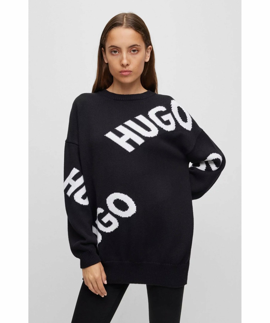 Kvinna HUGO Trojor & Hoodies | Slaria Logo Knit