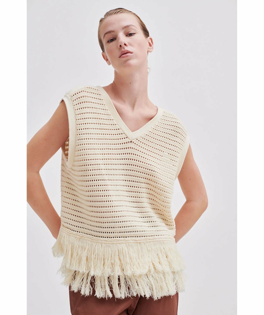 Kvinna Second Female Blusar | Mantova Fringe Knit Top