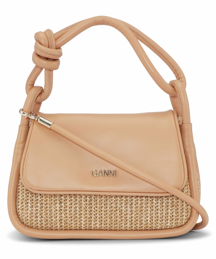 Kvinna Ganni Handvaskor | Knot Flap Raffia Bag