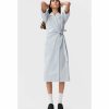 Kvinna Ganni Klanningar | Stripe Cotton Wrap Dress