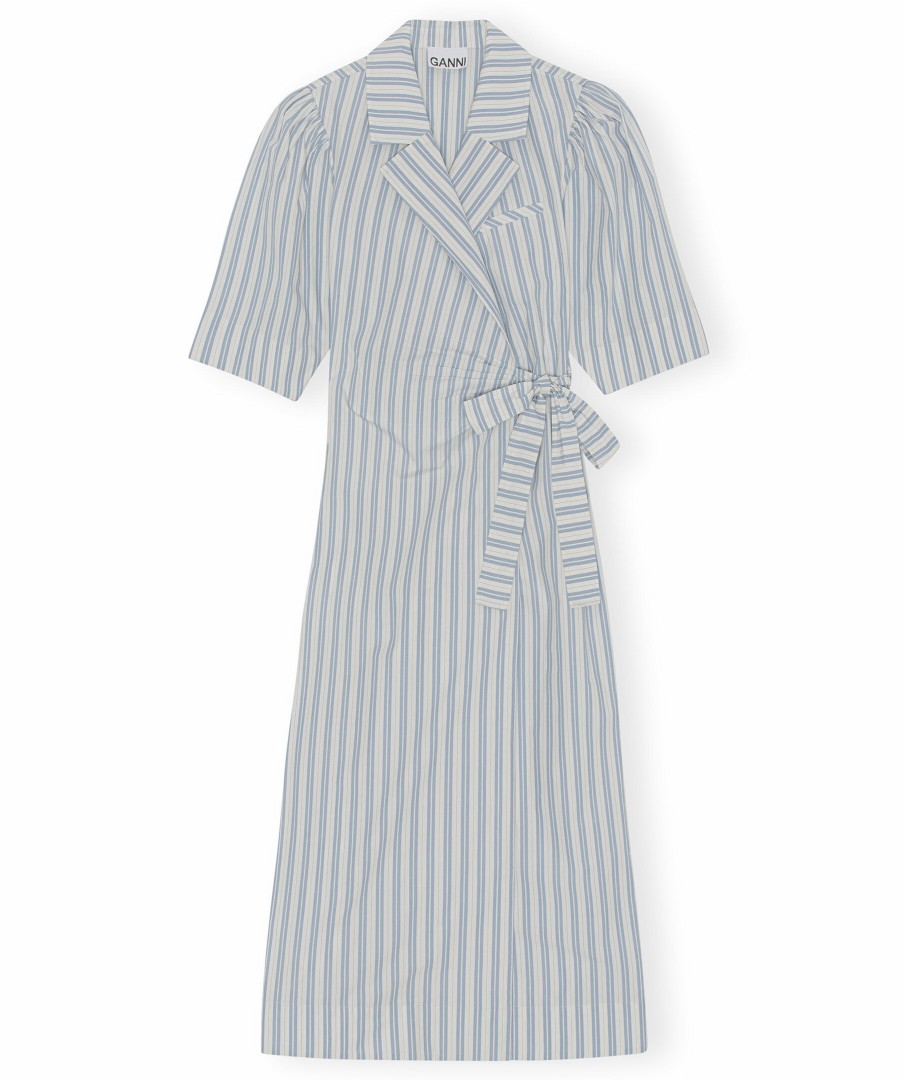 Kvinna Ganni Klanningar | Stripe Cotton Wrap Dress