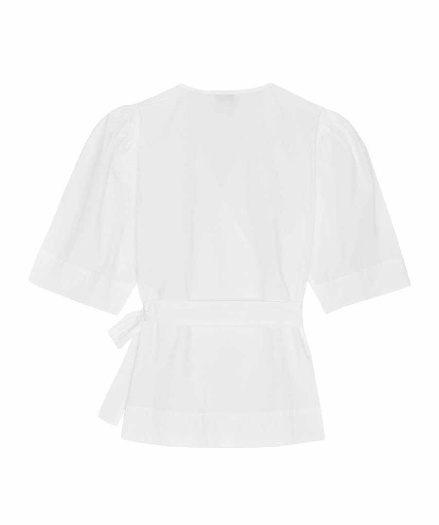 Kvinna Ganni Blusar | Cotton Poplin Wrap Blouse