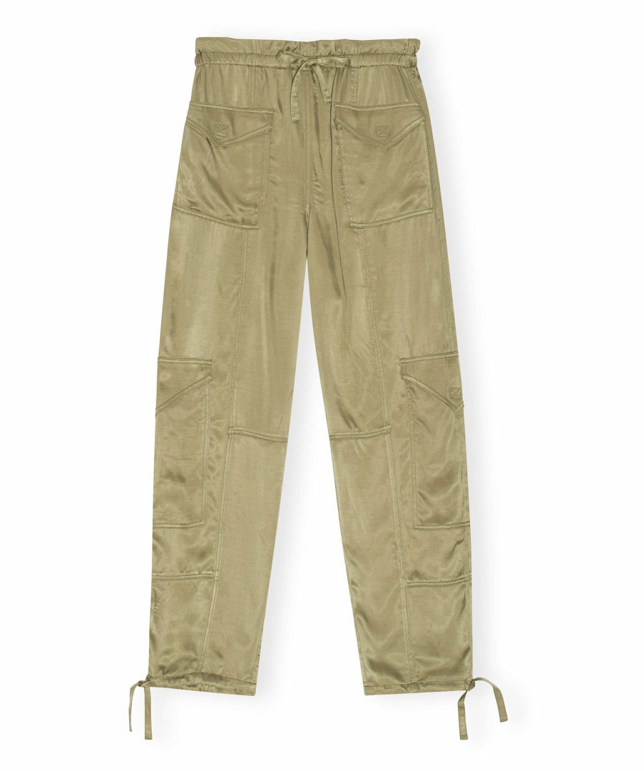 Kvinna Ganni Byxor | Washed Satin Cargo Pant