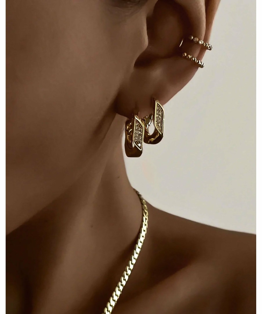 Kvinna Luv Aj Smycken | Pave Cuban Link Earring