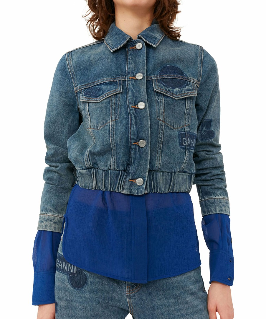 Kvinna Ganni Jackor | Patch Denim Bomber Jacket