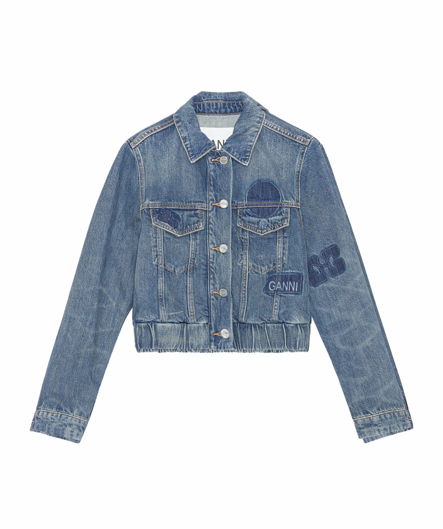 Kvinna Ganni Jackor | Patch Denim Bomber Jacket