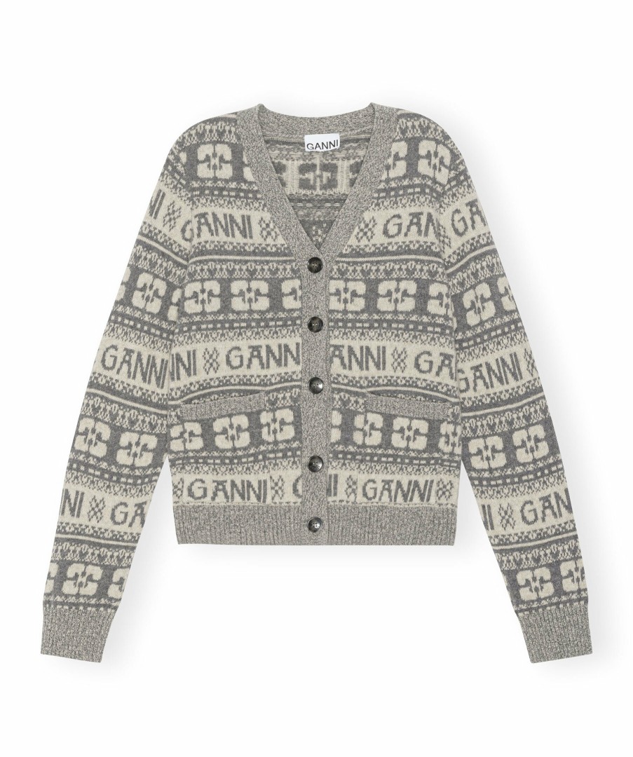 Kvinna Ganni Trojor & Hoodies | Logo Wool Mix Cardigan