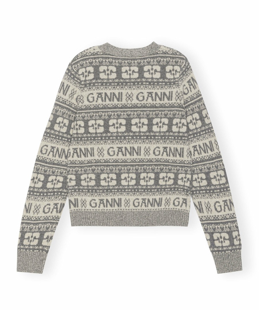 Kvinna Ganni Trojor & Hoodies | Logo Wool Mix Cardigan