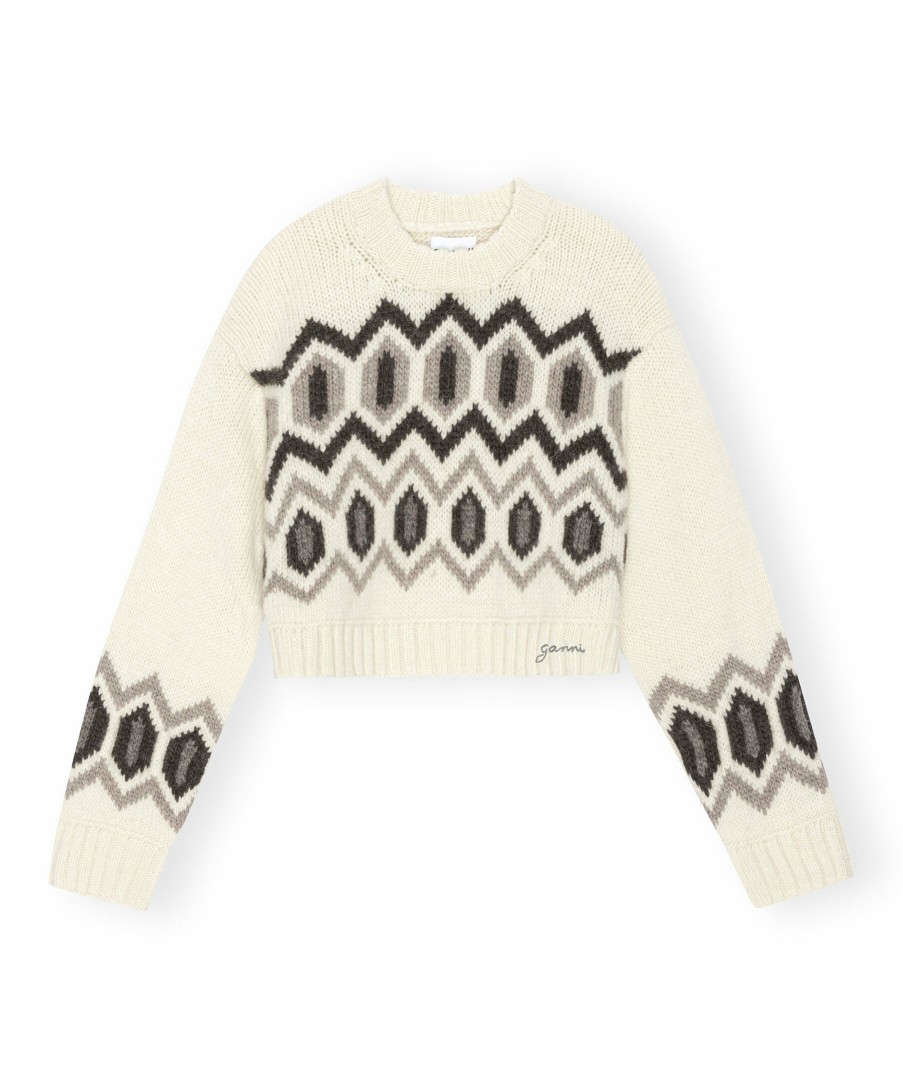 Kvinna Ganni Trojor & Hoodies | Chunky Graphic Wool Knit