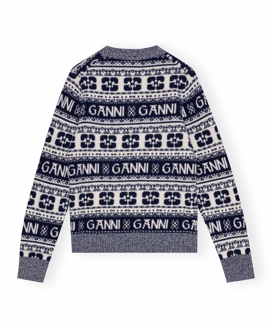 Kvinna Ganni Trojor & Hoodies | Logo Wool Mix Knit